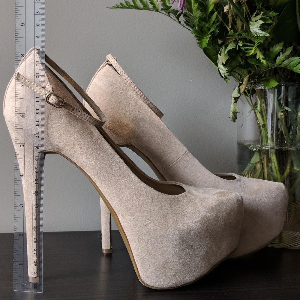 JUSTFAB Nude suede platform heels 8.5